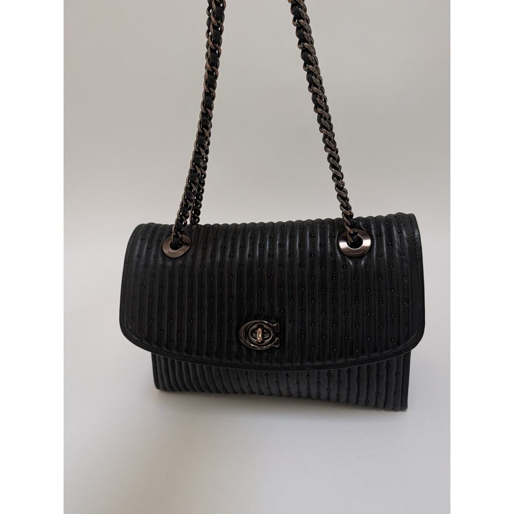 COACH Parker Quilted Black Shoulder Bag with Chain Strap - Picture 4 of 16